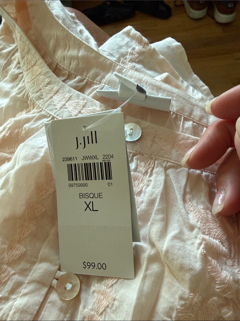 J. Jill Bisque Embroidered Peasant Blouse - Picture 4 of 4